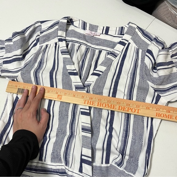 Parker Saskia Stripe V Neck Tie Waist Blouse Blue White Medium W2 - Picture 8 of 8